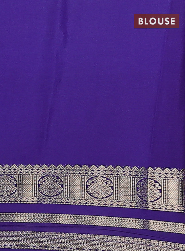 Semi mysore silk saree teal blue and blue with plain body and zari woven border