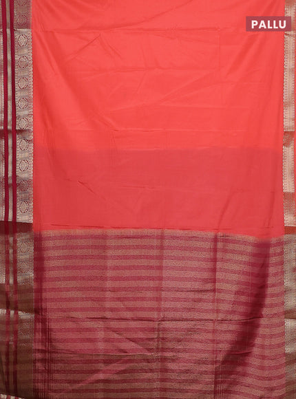 Semi mysore silk saree peach orange and red with plain body and zari woven border