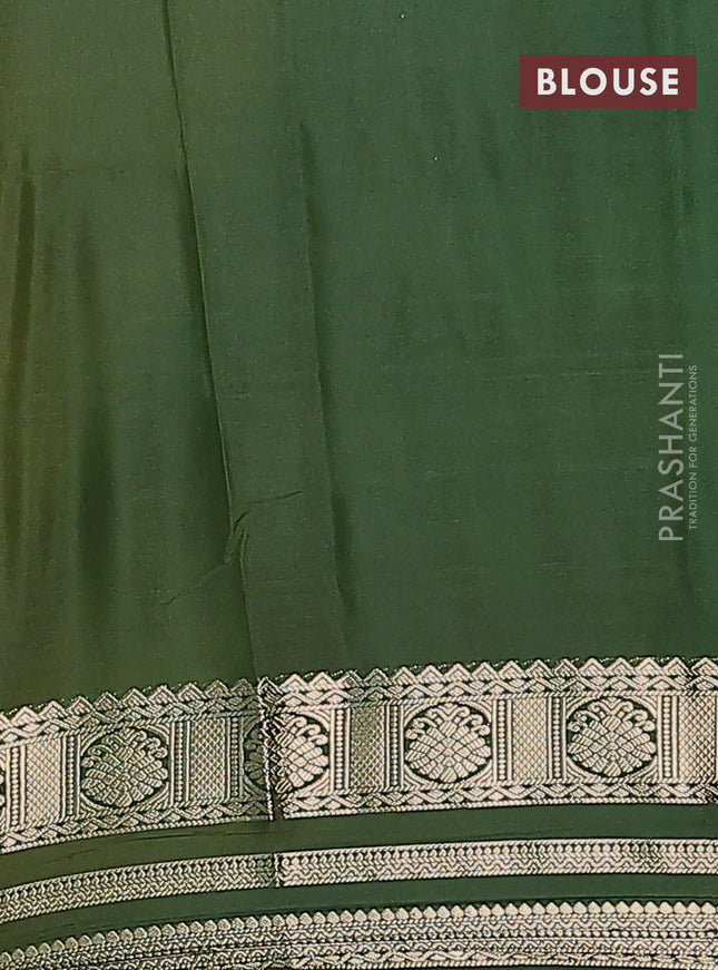 Semi mysore silk saree mustard yellow and sap green with plain body and zari woven border