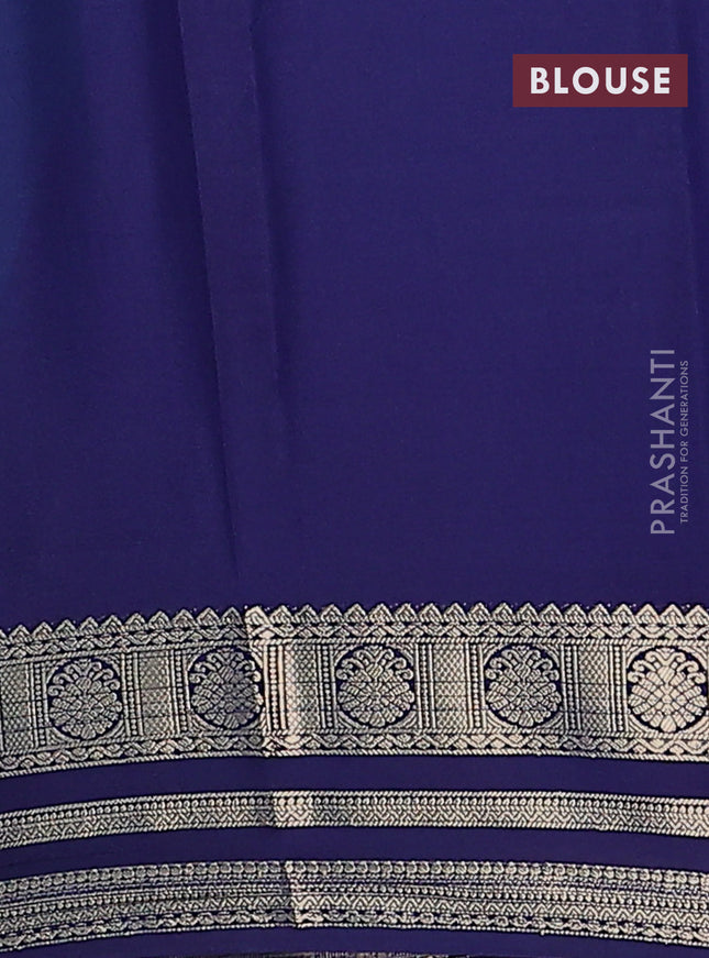 Semi mysore silk saree teal green and navy blue with plain body and zari woven border