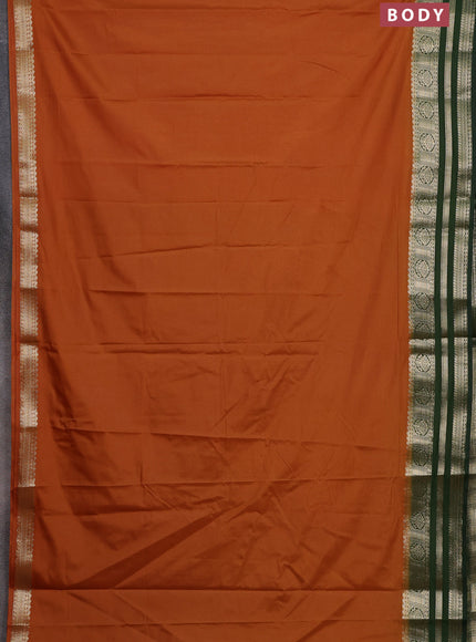 Semi mysore silk saree dark mustard and sap green with plain body and zari woven border