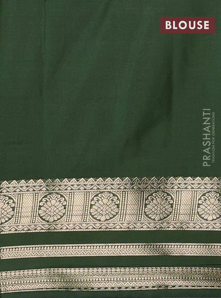 Semi mysore silk saree dark mustard and sap green with plain body and zari woven border