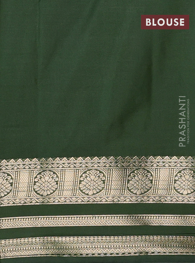 Semi mysore silk saree dark mustard and sap green with plain body and zari woven border