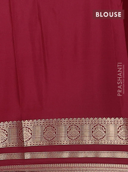Semi mysore silk saree lotus pink and deep maroon with plain body and zari woven border