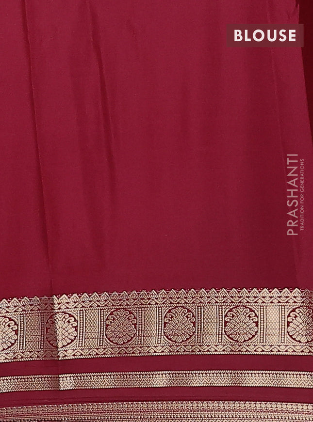 Semi mysore silk saree lotus pink and deep maroon with plain body and zari woven border