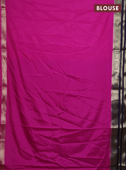Semi mysore silk saree pink and dark blue with plain body and zari woven border