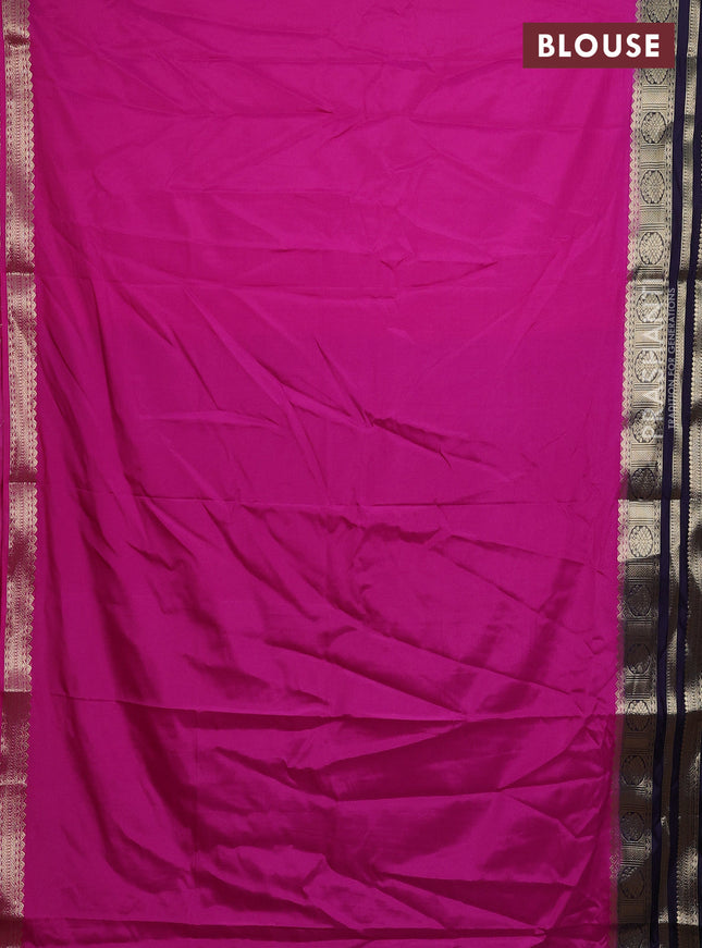 Semi mysore silk saree pink and dark blue with plain body and zari woven border