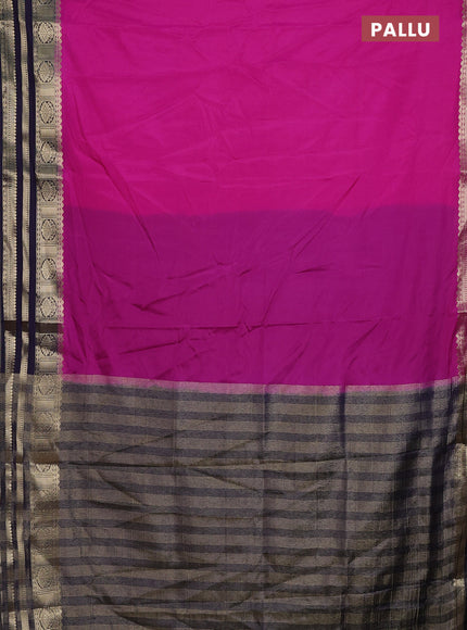 Semi mysore silk saree pink and dark blue with plain body and zari woven border