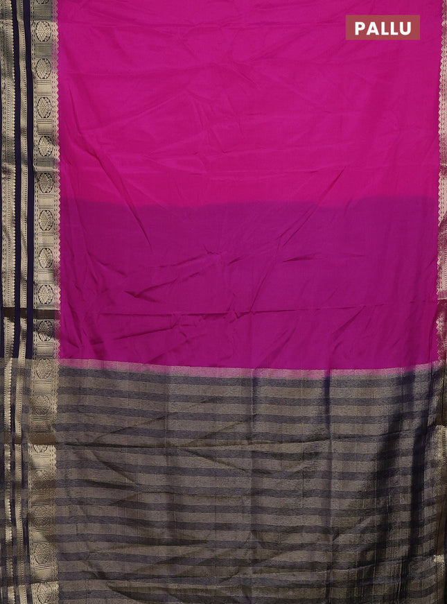 Semi mysore silk saree pink and dark blue with plain body and zari woven border