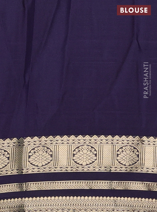 Semi mysore silk saree pink and dark blue with plain body and zari woven border