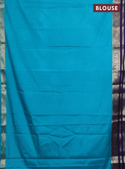 Semi mysore silk saree teal blue and blue with plain body and zari woven border