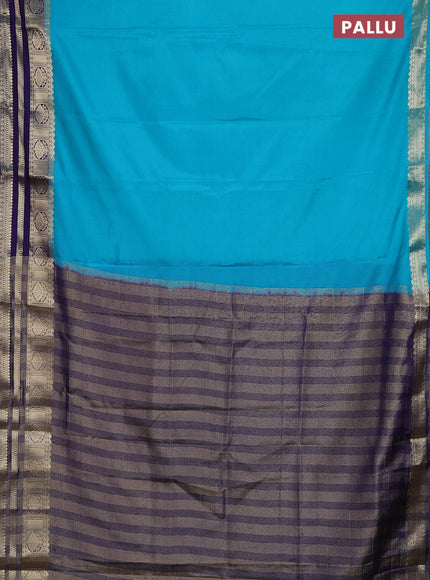 Semi mysore silk saree teal blue and blue with plain body and zari woven border