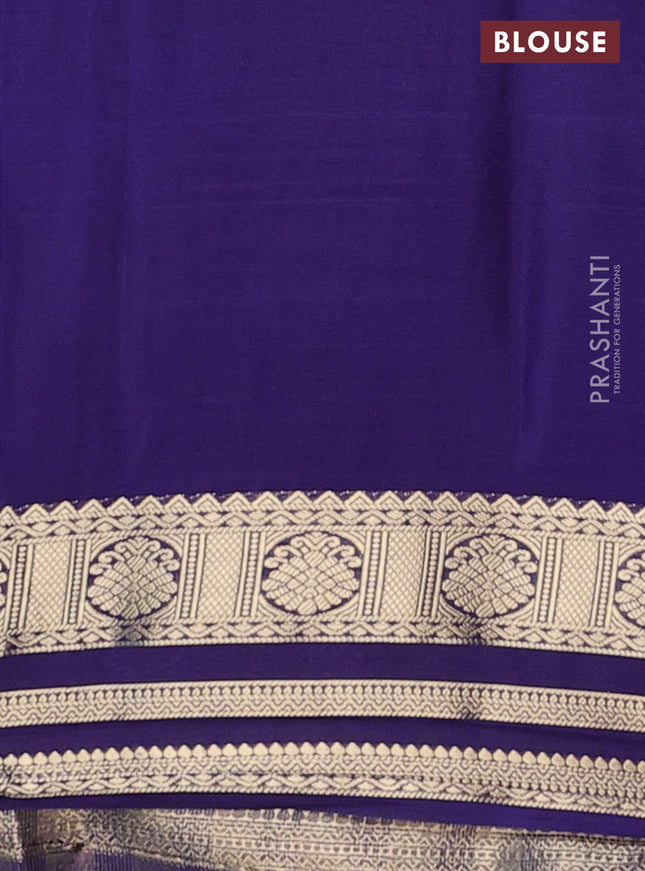 Semi mysore silk saree teal blue and blue with plain body and zari woven border