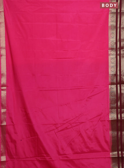 Semi mysore silk saree pink and deep maroon with plain body and zari woven border