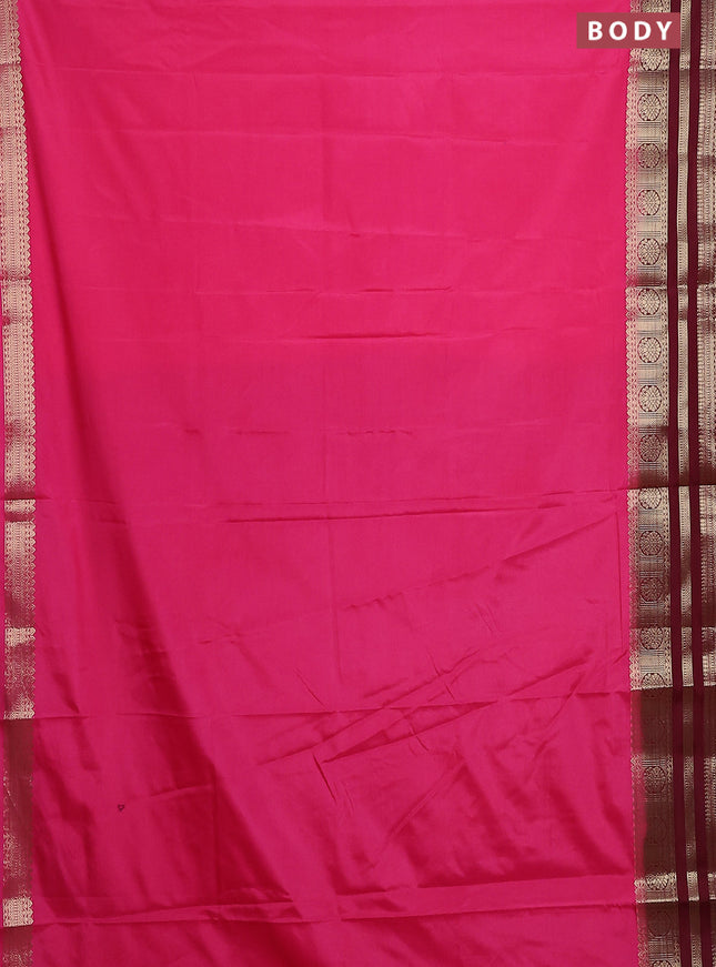 Semi mysore silk saree pink and deep maroon with plain body and zari woven border