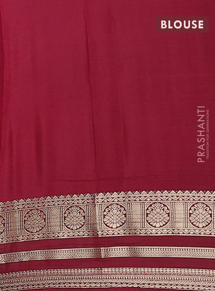 Semi mysore silk saree pink and deep maroon with plain body and zari woven border
