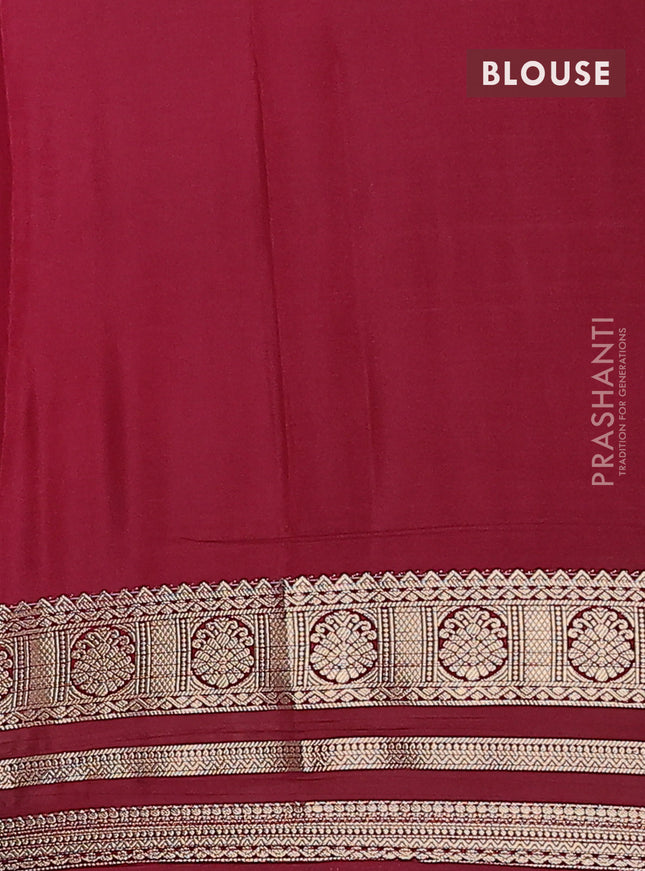 Semi mysore silk saree pink and deep maroon with plain body and zari woven border