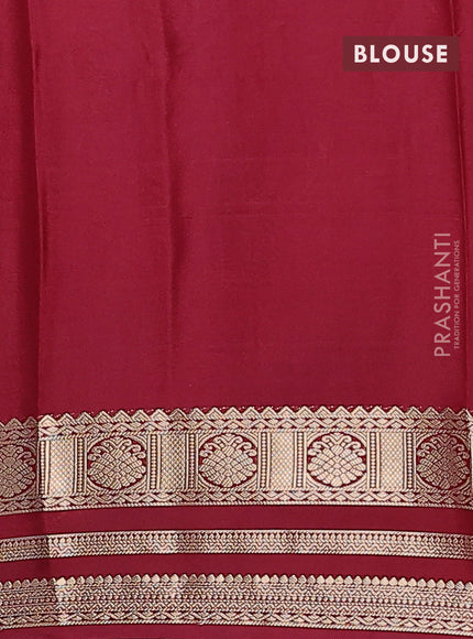 Semi mysore silk saree peach pink and deep maroon with plain body and zari woven border
