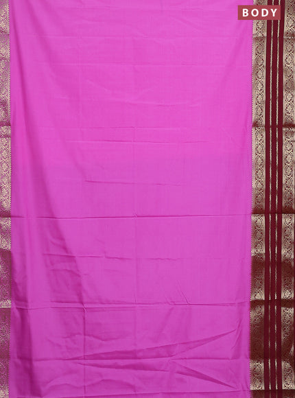 Semi mysore silk saree lotus pink and maroon with plain body and zari woven border
