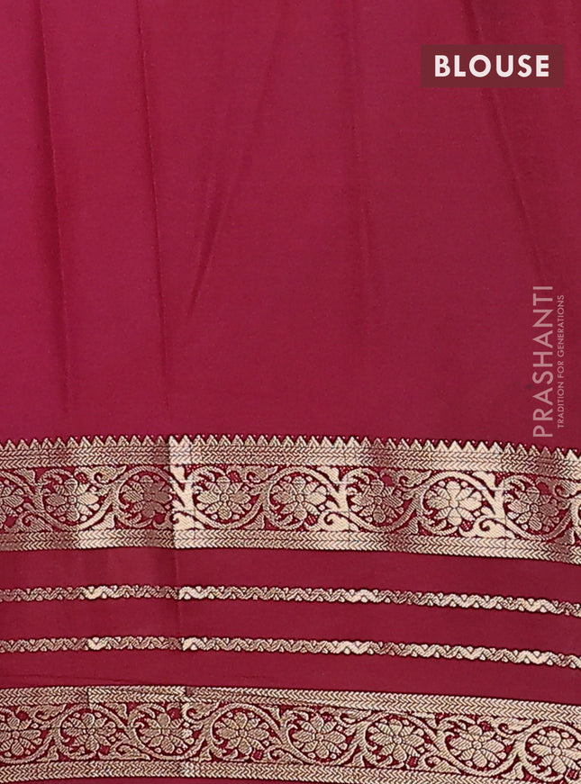 Semi mysore silk saree lotus pink and maroon with plain body and zari woven border