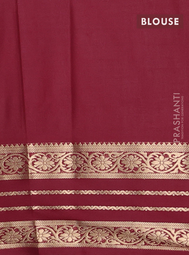 Semi mysore silk saree peach orange and maroon with plain body and zari woven border