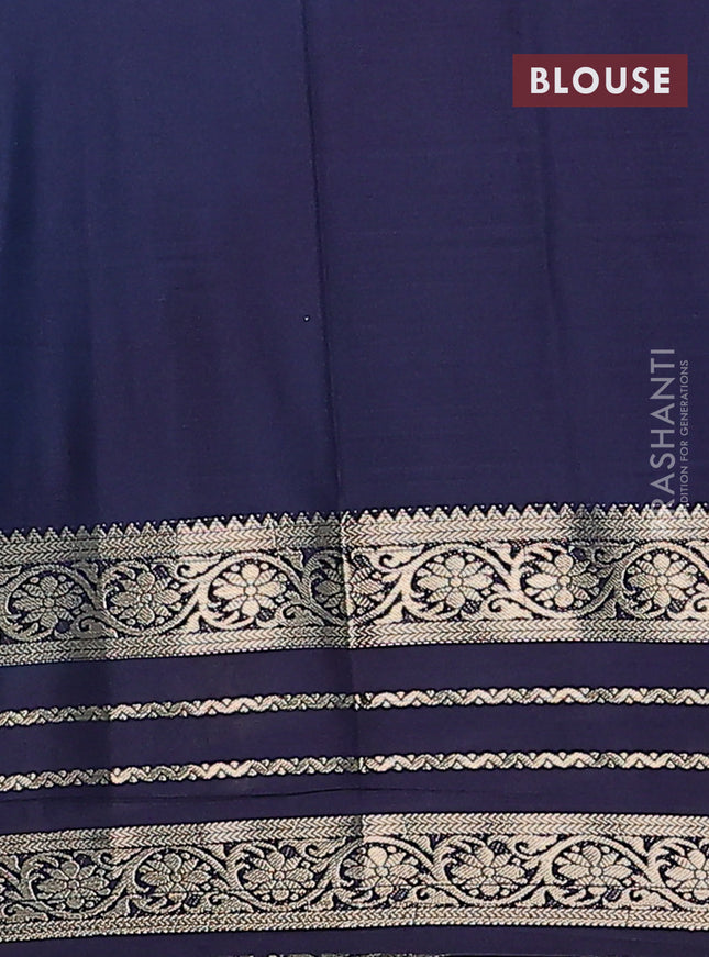Semi mysore silk saree teal blue and navy blue with plain body and zari woven border