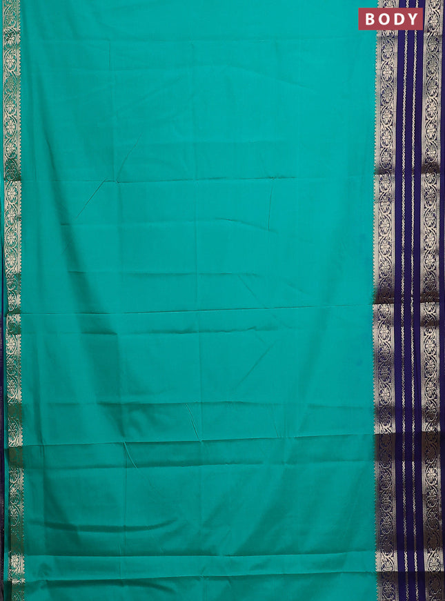 Semi mysore silk saree teal green and dark blue with plain body and zari woven border