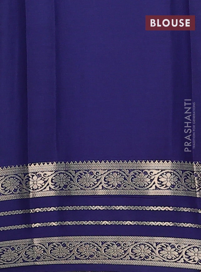 Semi mysore silk saree teal green and dark blue with plain body and zari woven border