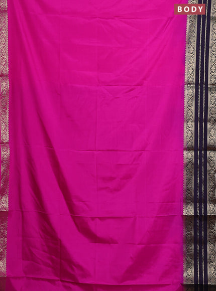 Semi mysore silk saree magenta pink and deep jamun with plain body and zari woven border