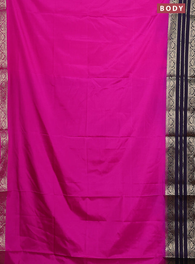 Semi mysore silk saree magenta pink and deep jamun with plain body and zari woven border