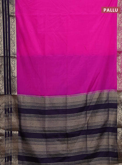 Semi mysore silk saree magenta pink and deep jamun with plain body and zari woven border