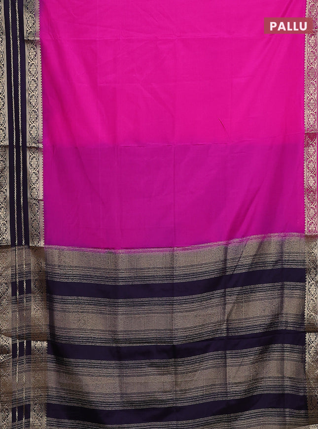 Semi mysore silk saree magenta pink and deep jamun with plain body and zari woven border