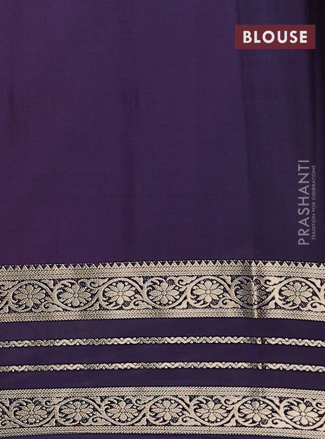 Semi mysore silk saree magenta pink and deep jamun with plain body and zari woven border