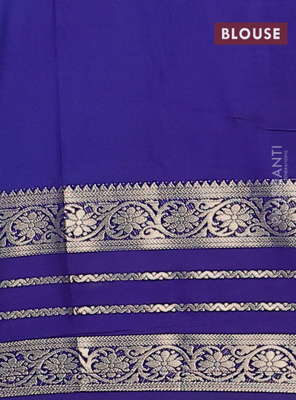 Semi mysore silk saree teal blue and blue with plain body and zari woven border
