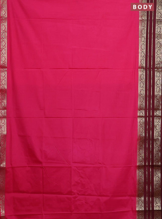 Semi mysore silk saree pink and deep maroon with plain body and zari woven border