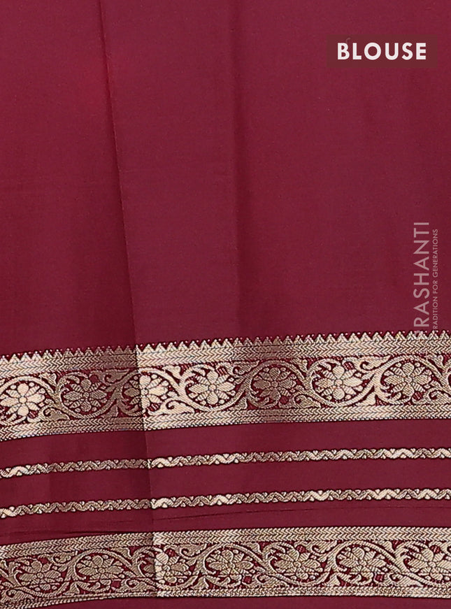 Semi mysore silk saree pink and deep maroon with plain body and zari woven border