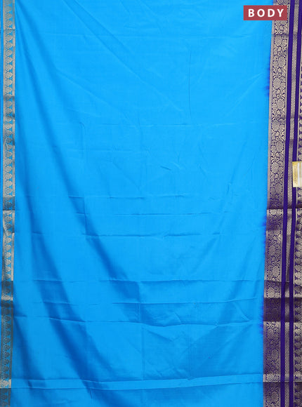 Semi mysore silk saree light blue and blue with plain body and zari woven border
