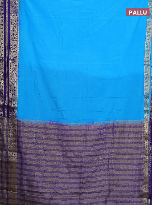 Semi mysore silk saree light blue and blue with plain body and zari woven border
