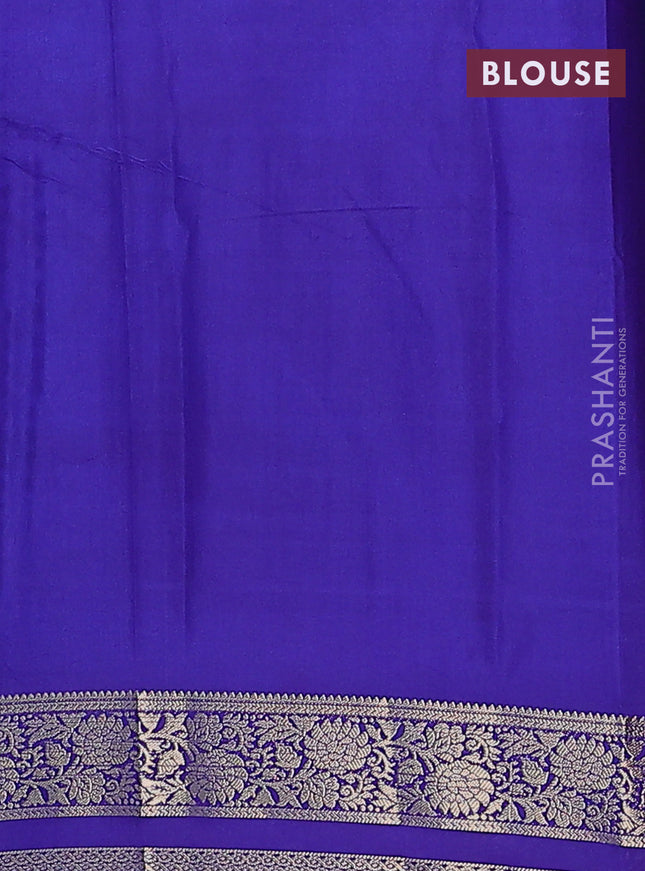 Semi mysore silk saree light blue and blue with plain body and zari woven border