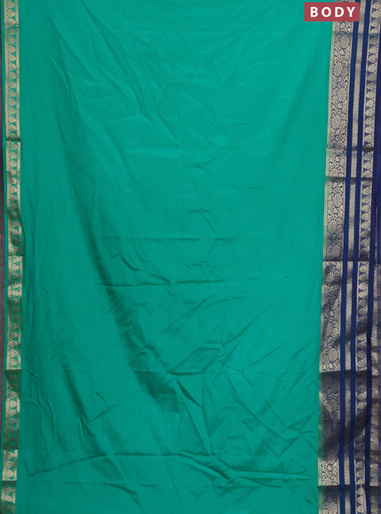 Semi mysore silk saree teal green and peacock blue with plain body and zari woven border