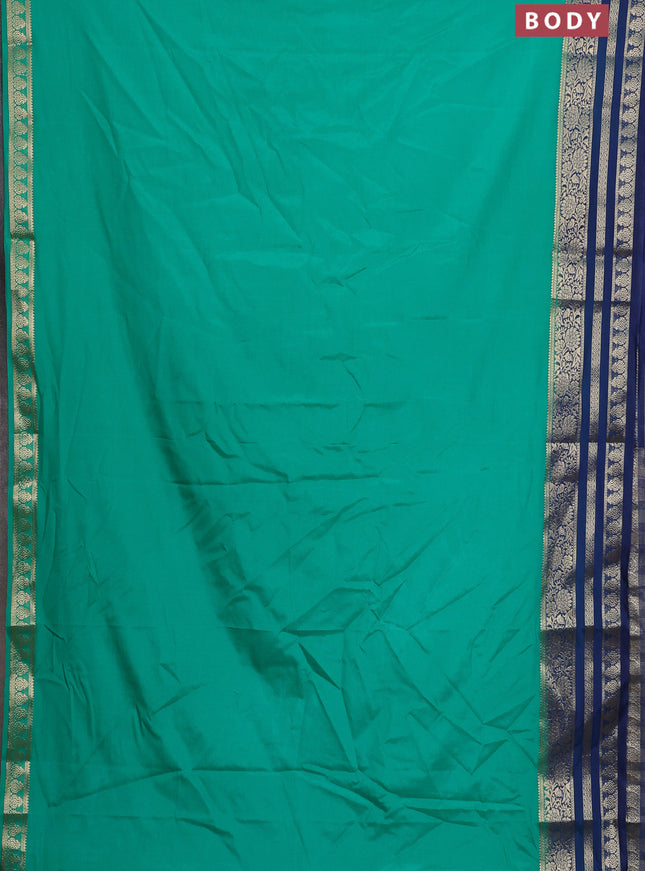 Semi mysore silk saree teal green and peacock blue with plain body and zari woven border