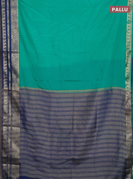 Semi mysore silk saree teal green and peacock blue with plain body and zari woven border