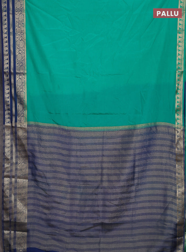 Semi mysore silk saree teal green and peacock blue with plain body and zari woven border