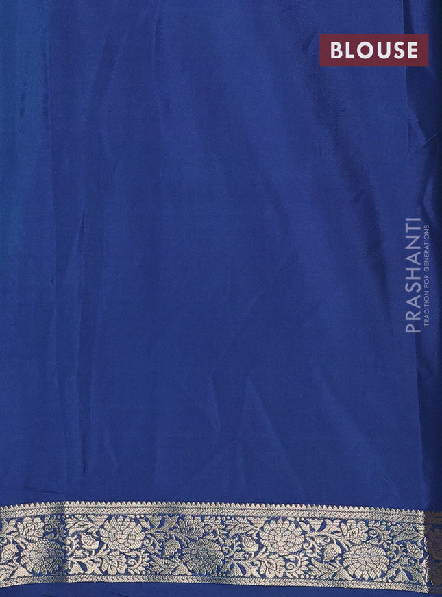 Semi mysore silk saree teal green and peacock blue with plain body and zari woven border