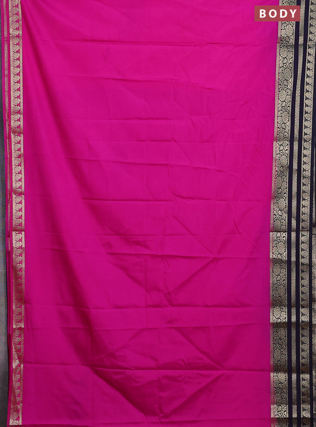 Semi mysore silk saree magenta pink and dark blue with plain body and zari woven border