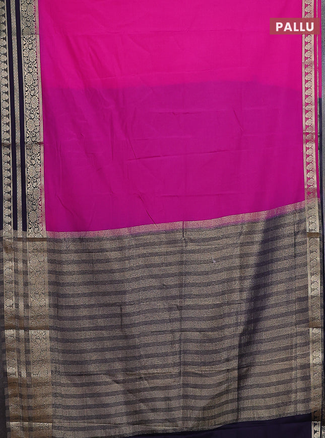 Semi mysore silk saree magenta pink and dark blue with plain body and zari woven border