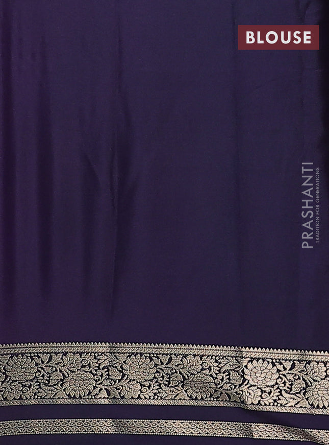 Semi mysore silk saree magenta pink and dark blue with plain body and zari woven border