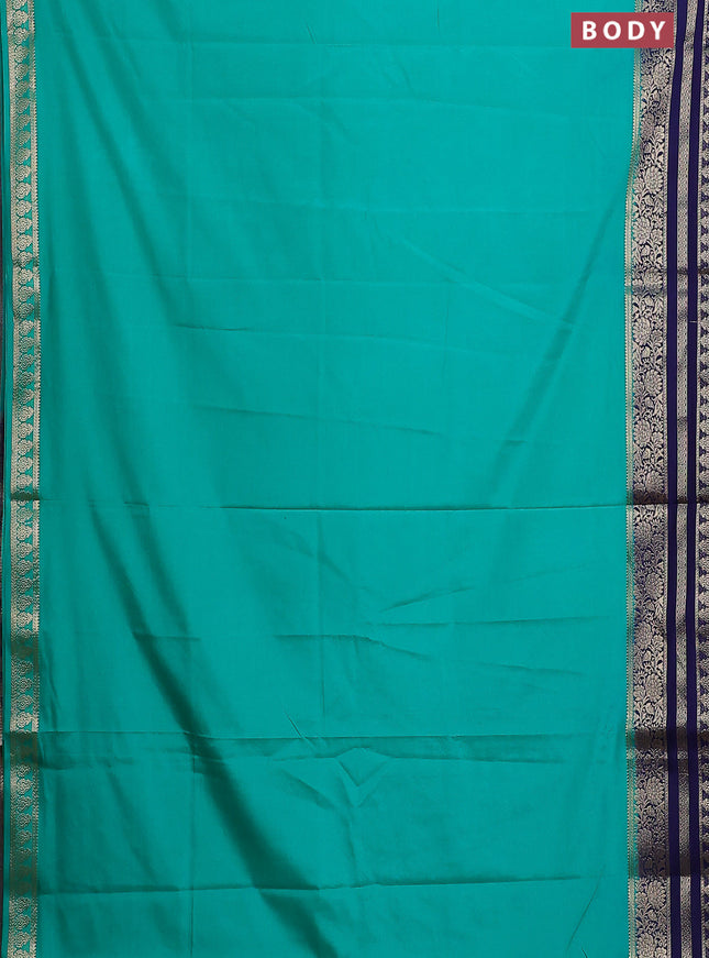 Semi mysore silk saree teal green and dark blue with plain body and zari woven border