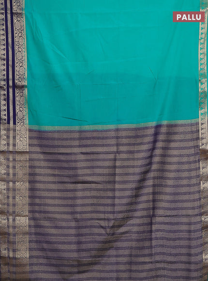 Semi mysore silk saree teal green and dark blue with plain body and zari woven border