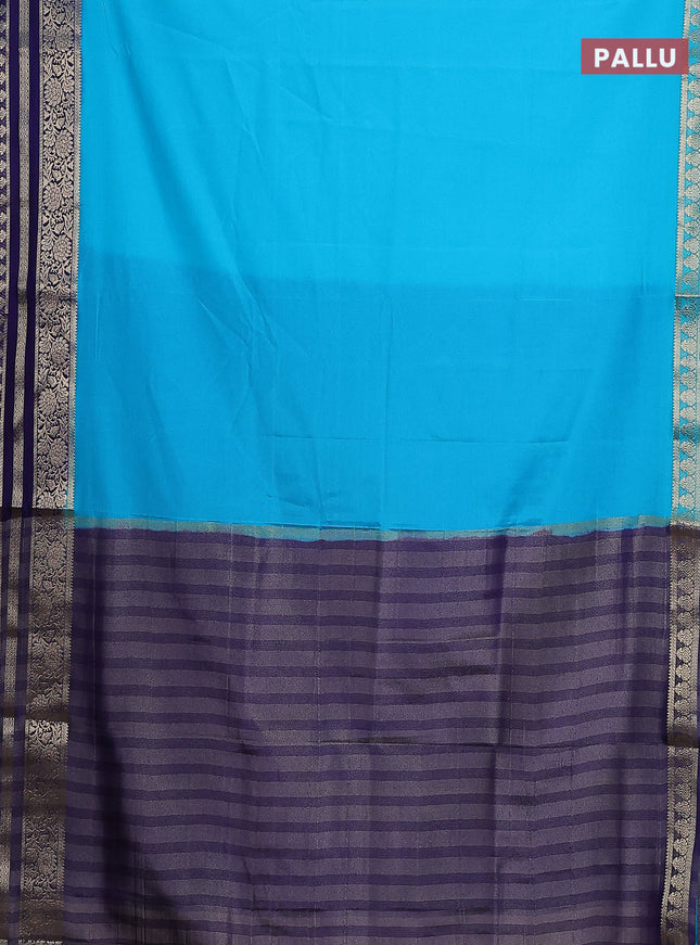Semi mysore silk saree teal blue and blue with plain body and zari woven border
